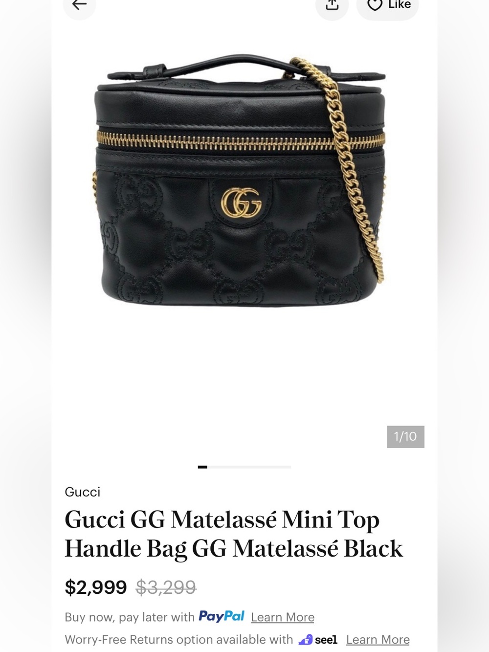 Gucci Black Marmont Quilted Mini Vanity Bag with Gold Hardware Matelasse Leather